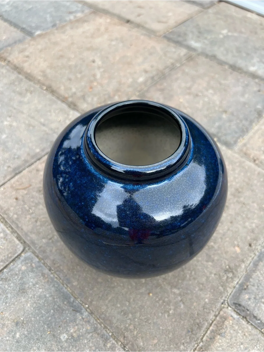 Dark Blue Ceramic Round 5.5” Tall MCM Vase